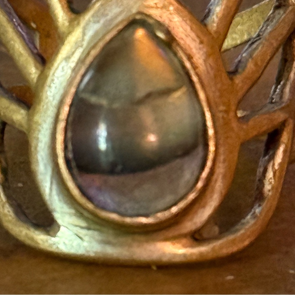 Brass Labradorite Peacock Tail Adjustable Ring - image 8